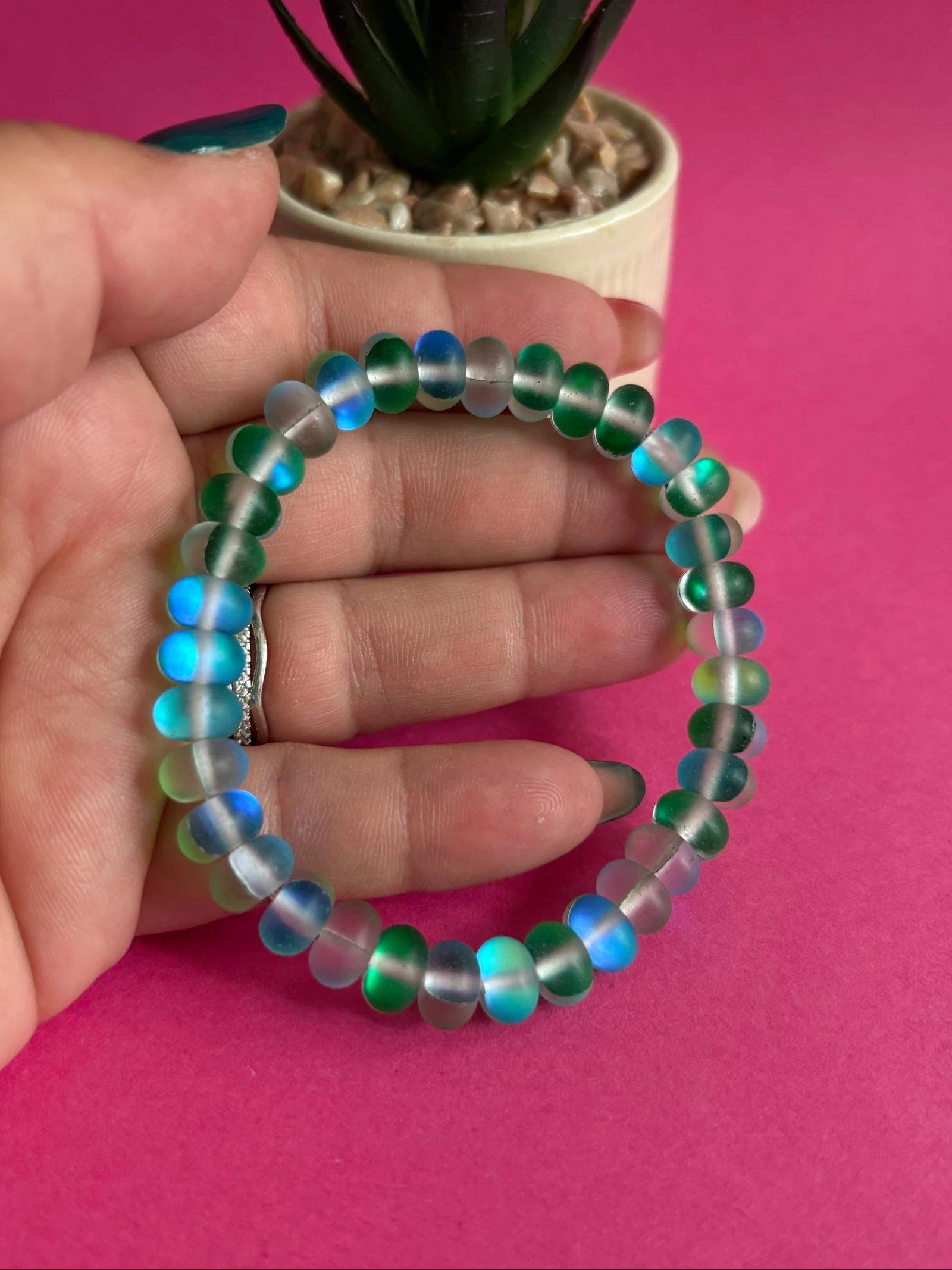 Pulseira Elástica com Pérolas "Efeito Sereia" - Azul e Verde Fosco – photo 3
